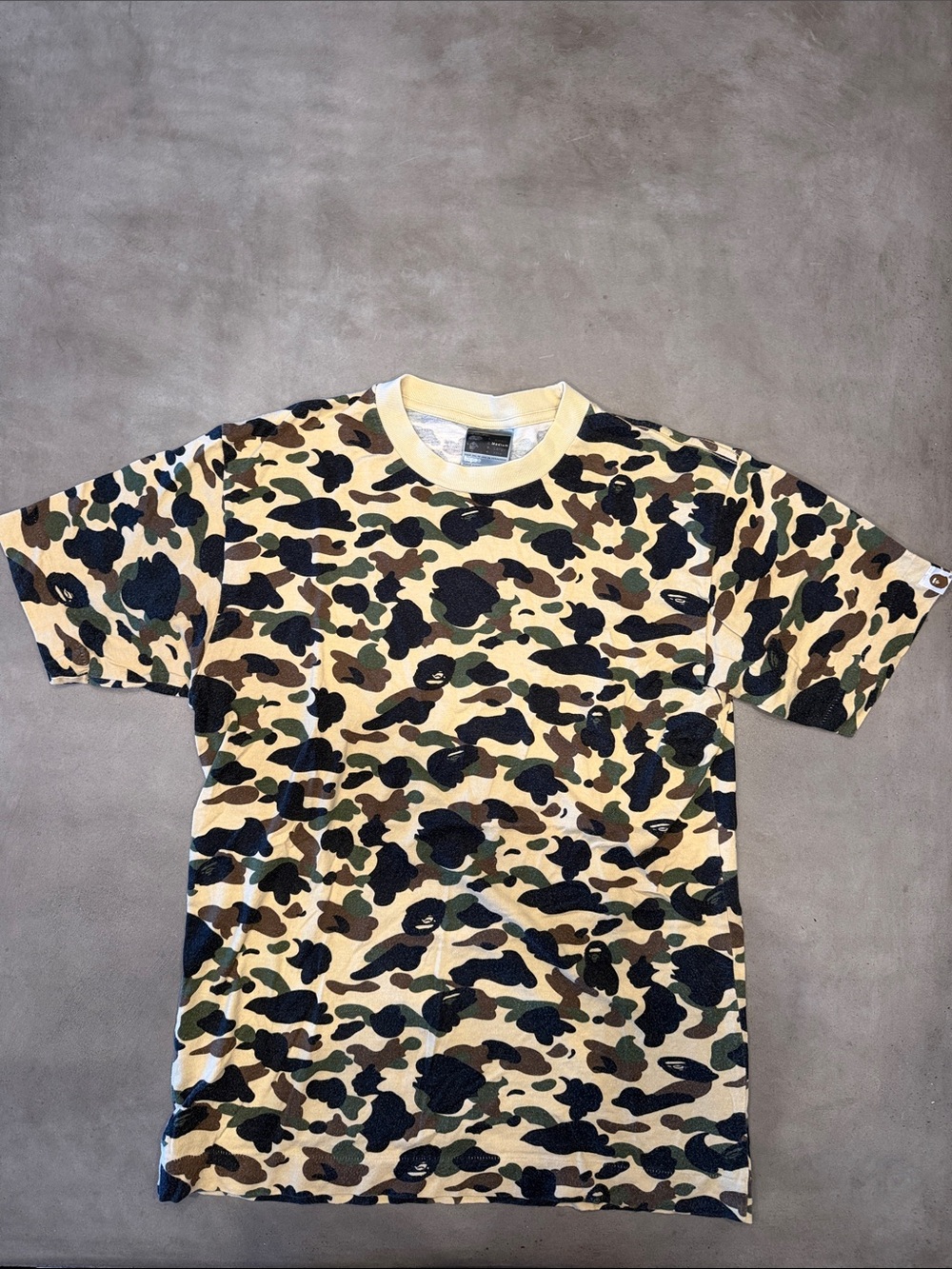 Bape Crewneck Camo Print Men's T-Shirt - Yellow/Green/Black